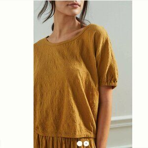Anthropologie Lorna short sleeve Top Mustard Seed Size Large pull over top